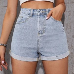 Rolled High Rise Denim Shorts